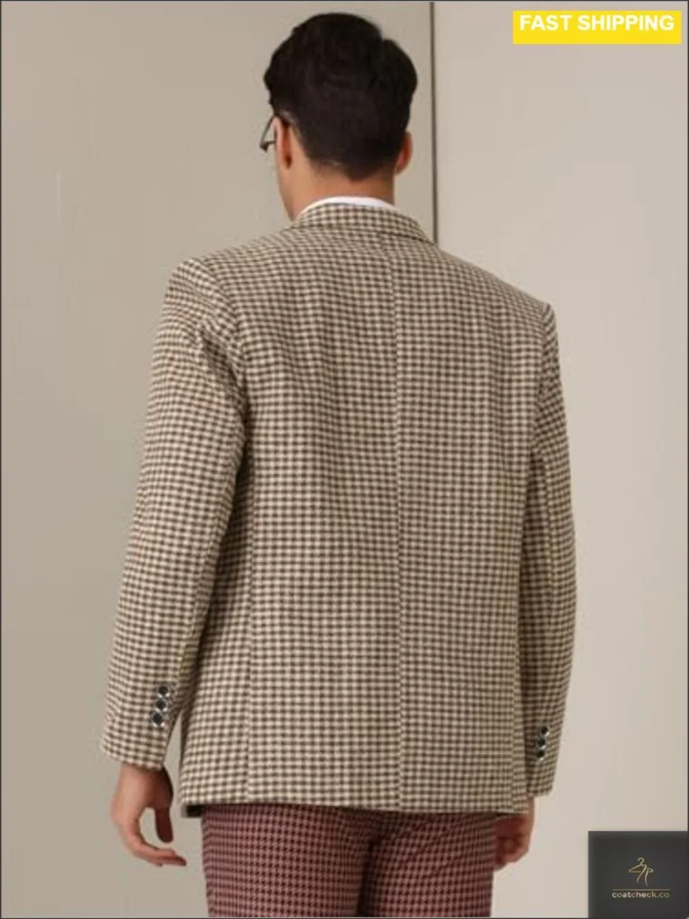 Classic Fit Houndstooth Plaid Two Button Blazer Sport Coat Business